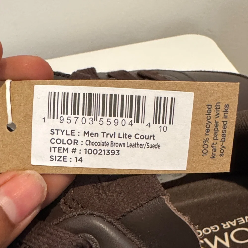 NWOB TOMS TRVL LITE Court Sneaker brown leather men size US 14
